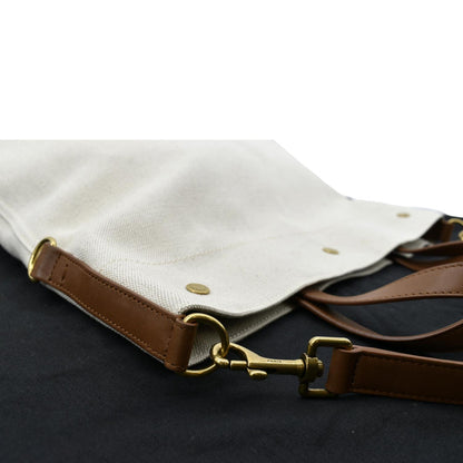 YVES SAINT LAURENT North South Foldable Canvas Smooth Leather Shoulder Bag Naturel