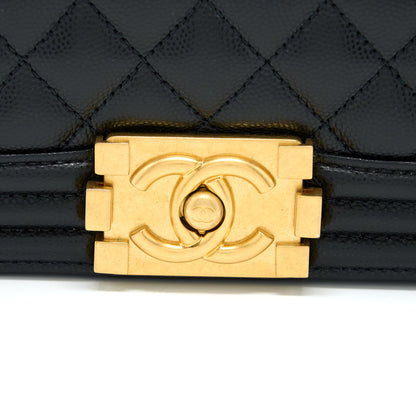 Chanel Medium Boy Bag Caviar Black Brushed  (Microchip)