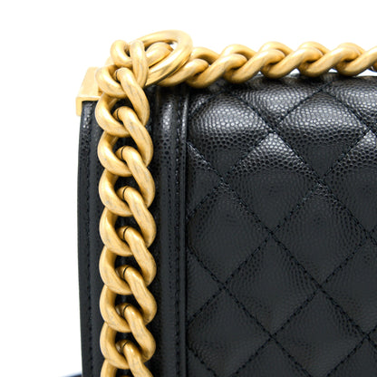 Chanel Medium Boy Bag Caviar Black Brushed  (Microchip)