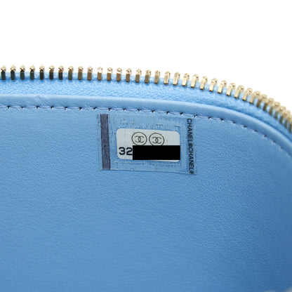 Chanel 22S Letter Logo Top Handle Long Vanity With Chain Caviar Light Blue
