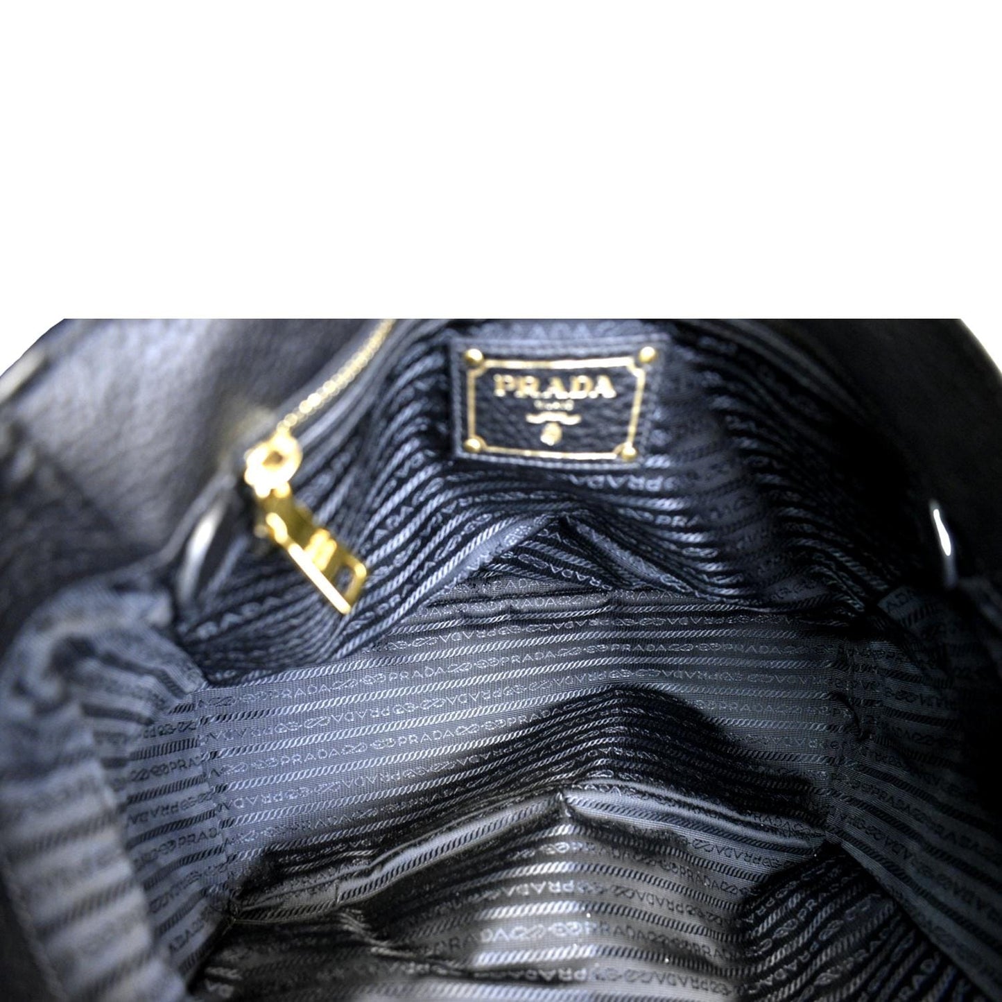 PRADA Vitello Daino Side-Pocket Leather Tote Shoulder Bag Black