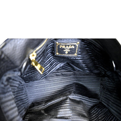 PRADA Vitello Daino Side-Pocket Leather Tote Shoulder Bag Black
