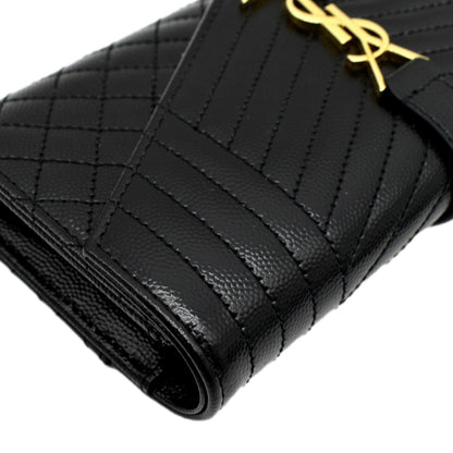 YVES SAINT LAURENT Envelope Flap Matelasse Leather Wallet Black