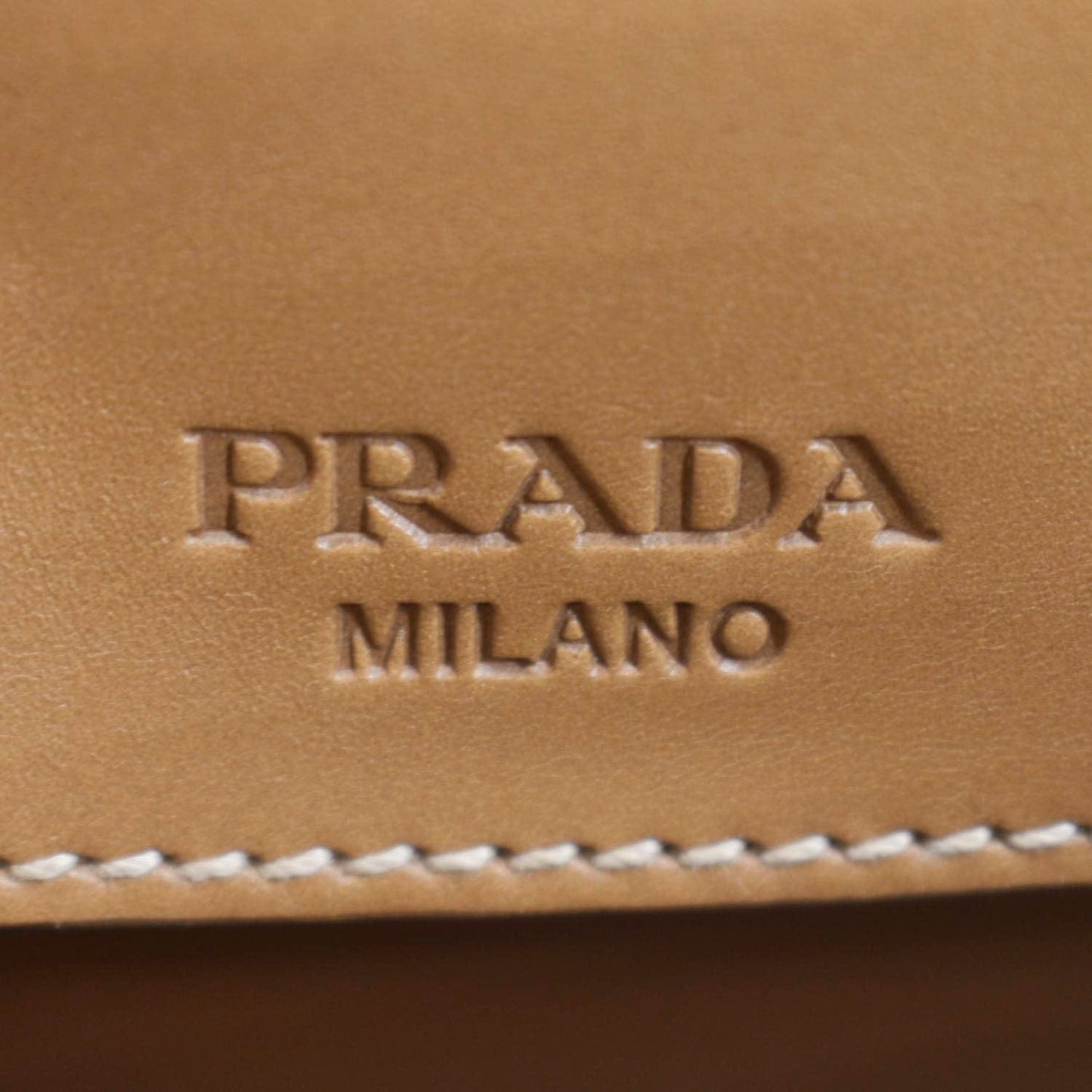 PRADA Vitello Sound Lock Leather Shoulder Bag Tan
