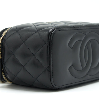 Chanel 22A Top Handle Long Vanity With Chain Lambskin Black L