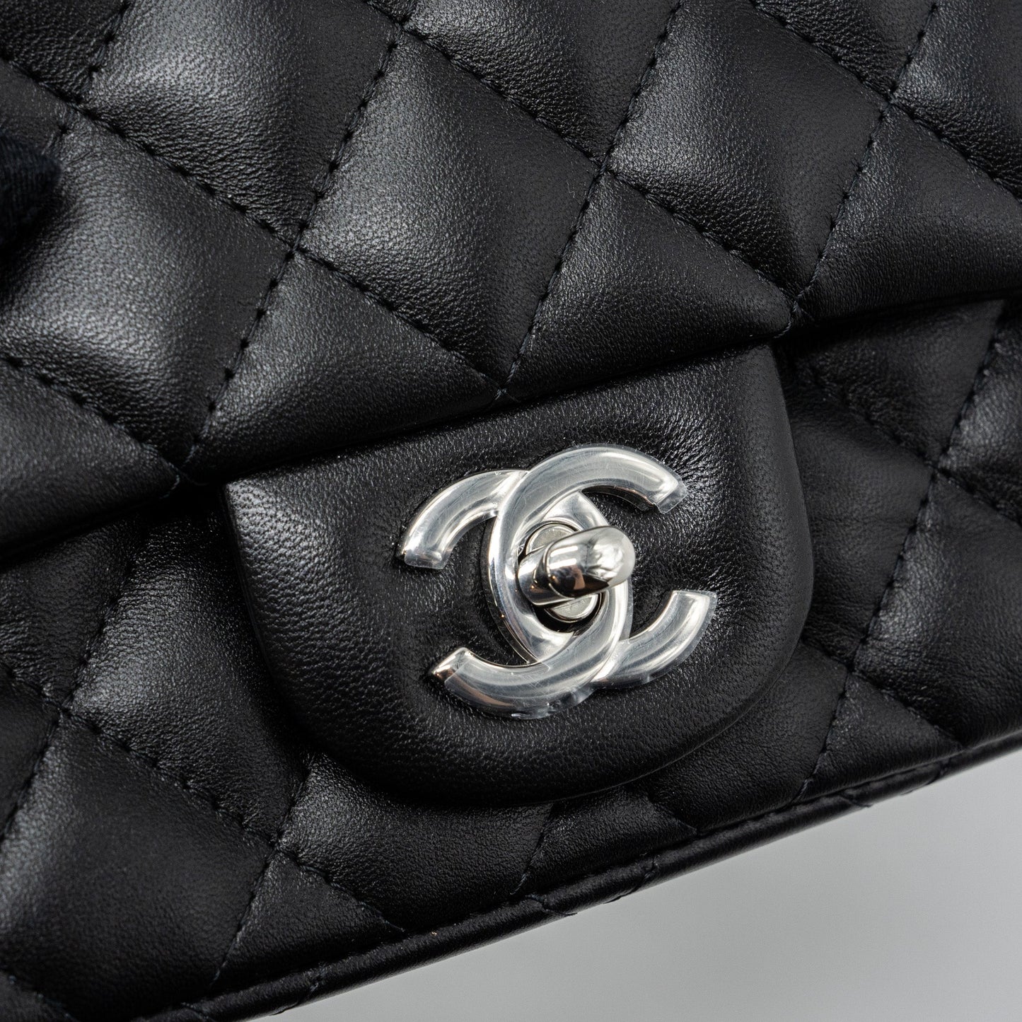 Chanel mini square flap bag lambskin Black  (microchip)