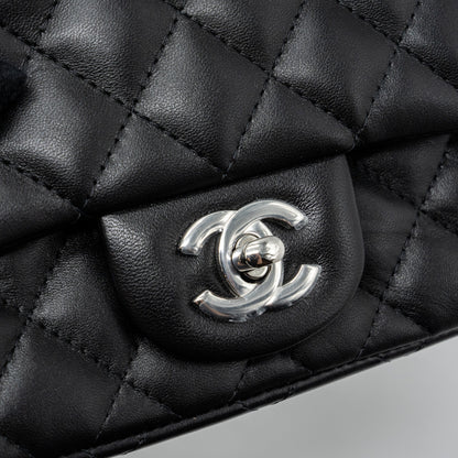Chanel mini square flap bag lambskin Black  (microchip)