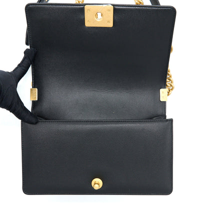 Chanel Medium Boy Bag Caviar Black Brushed  (Microchip)