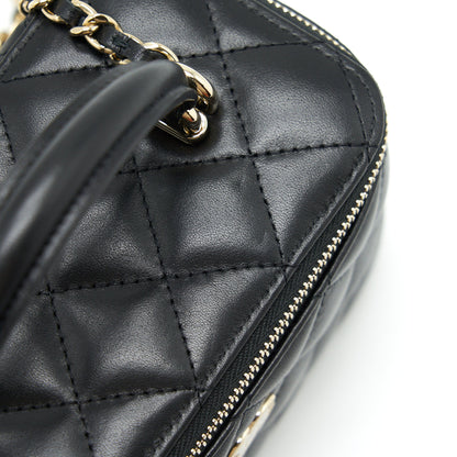 Chanel 22A Top Handle Long Vanity With Chain Lambskin Black L