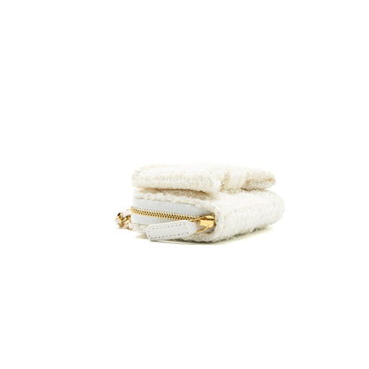 Chanel Mini Bow Card Holder With Chain Tweed White L(Microchip)