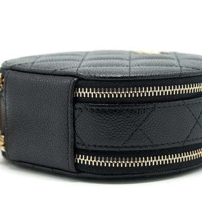 Chanel 22C Top Handle Mini Round Vanity On Chain Caviar Black L