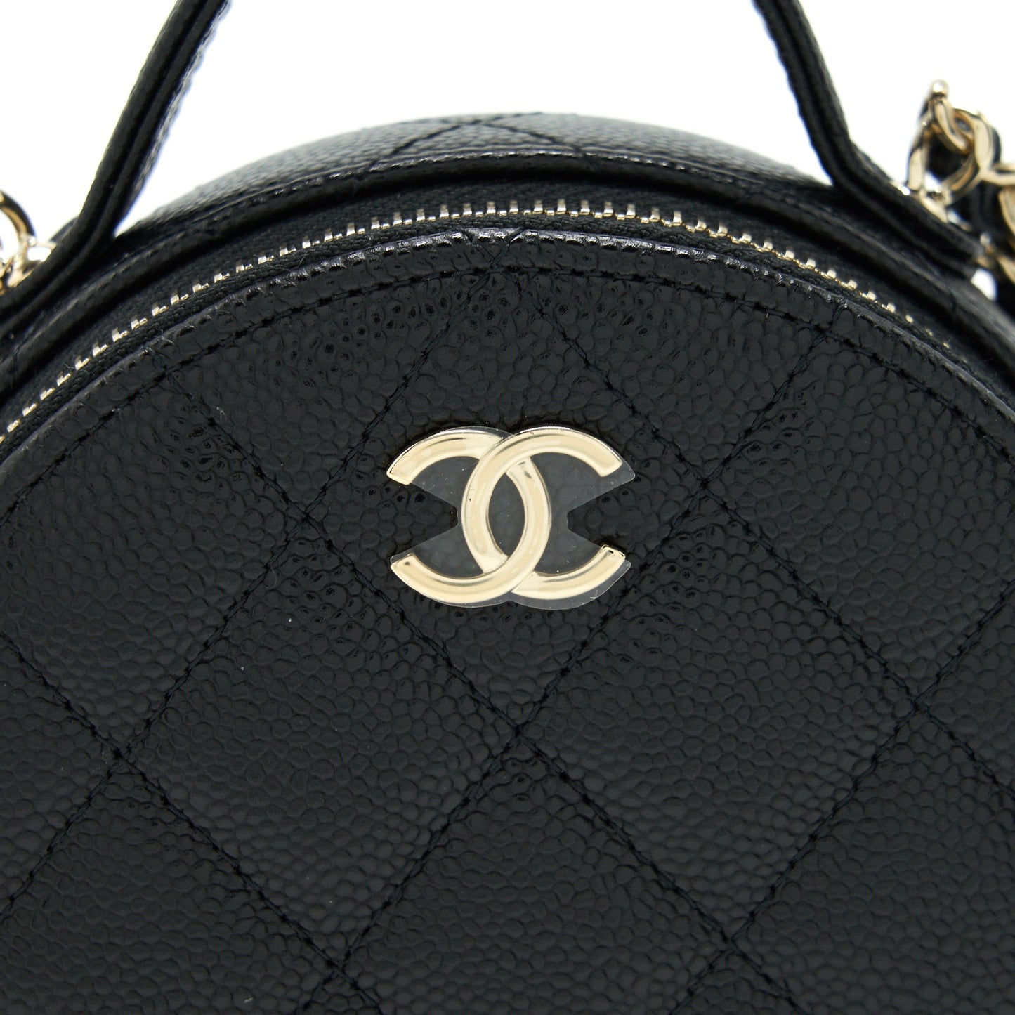Chanel 22C Top Handle Round Vanity Black With Chain Caviar L