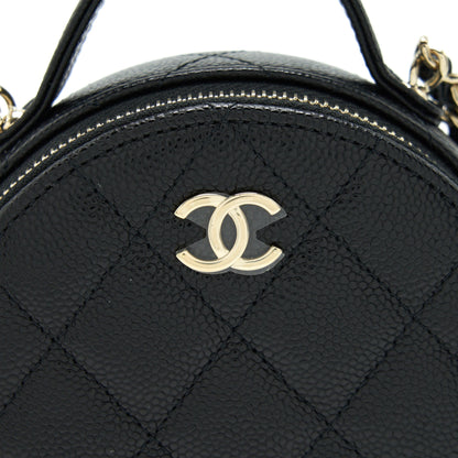 Chanel 22C Top Handle Round Vanity Black With Chain Caviar L