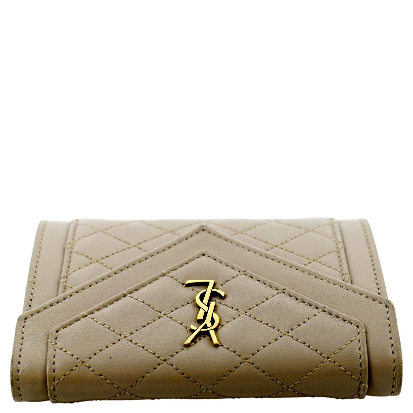 YVES SAINT LAURENT Gaby Small Envelope Quilted Leather Wallet Beige