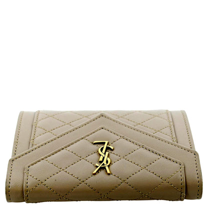 YVES SAINT LAURENT Gaby Small Envelope Quilted Leather Wallet Beige