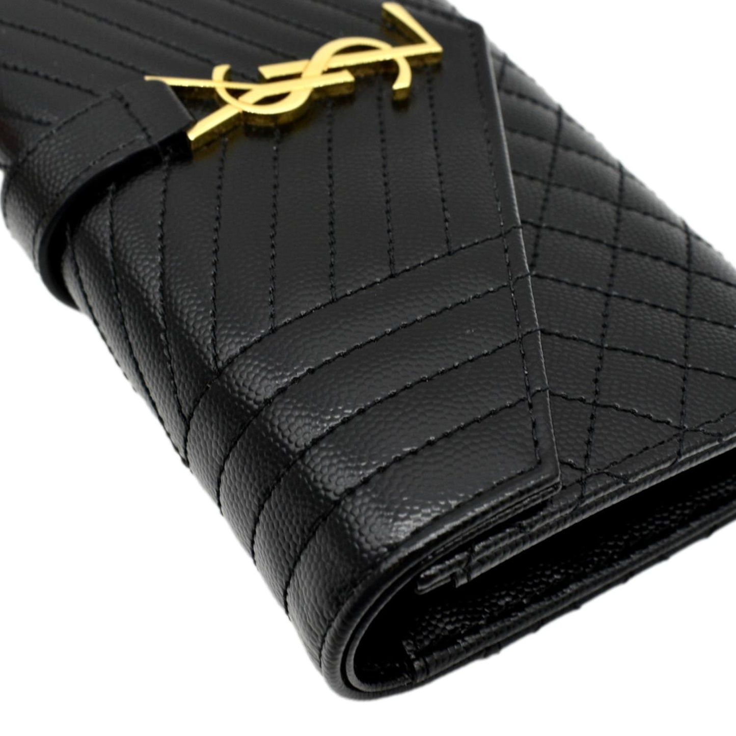 YVES SAINT LAURENT Envelope Flap Matelasse Leather Wallet Black