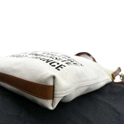 YVES SAINT LAURENT North South Foldable Canvas Smooth Leather Shoulder Bag Naturel