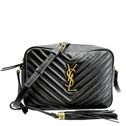 YVES SAINT LAURENT Lou Chevron Leather Camera Crossbody Bag Black