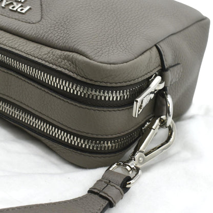 PRADA Flou Leather Shoulder Bag Grey
