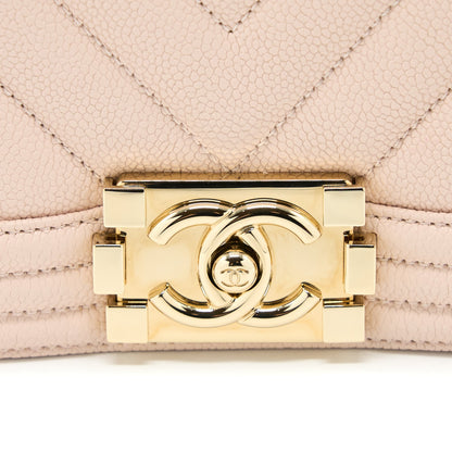 Chanel Medium Boy Bag Chevron Caviar Light Pink L
