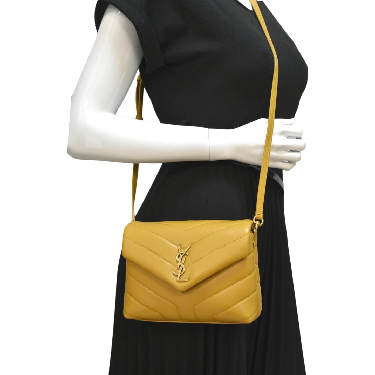 YVES SAINT LAURENT Mini Loulou Leather Crossbody Bag Yellow