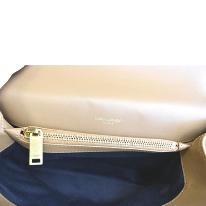 YVES SAINT LAURENT College Chevron Suede Shoulder Chain Bag Camel