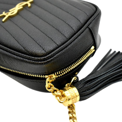 YVES SAINT LAURENT Lou Chevron Leather Camera Crossbody Bag Black