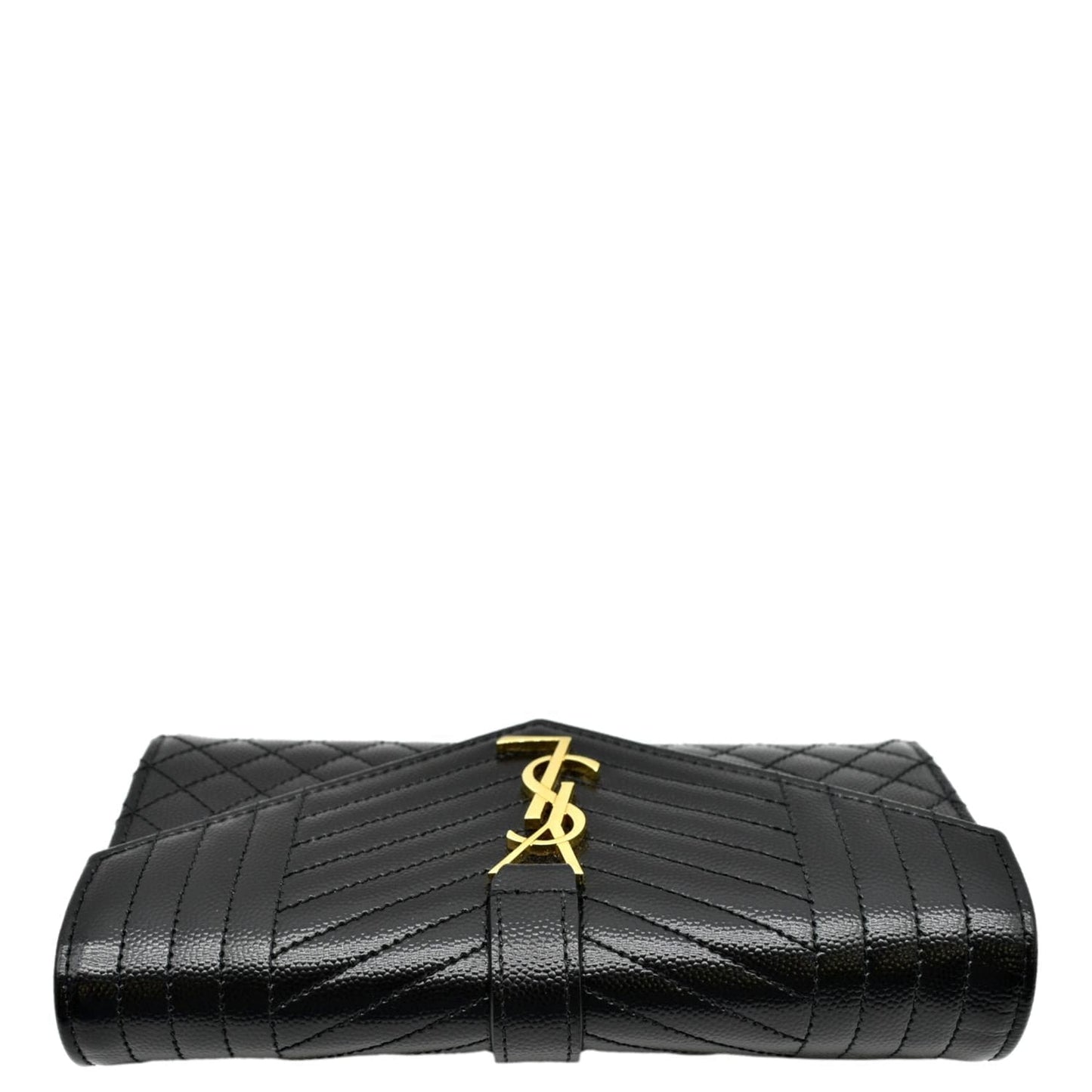 YVES SAINT LAURENT Envelope Flap Matelasse Leather Wallet Black