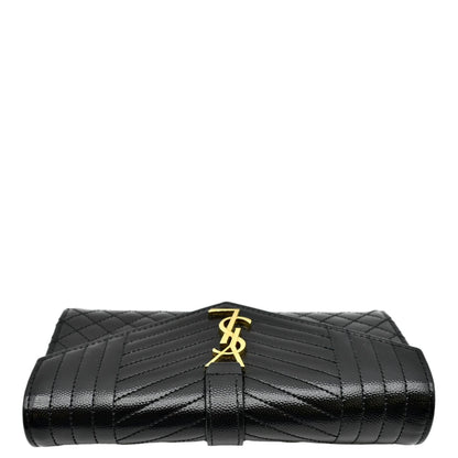 YVES SAINT LAURENT Envelope Flap Matelasse Leather Wallet Black