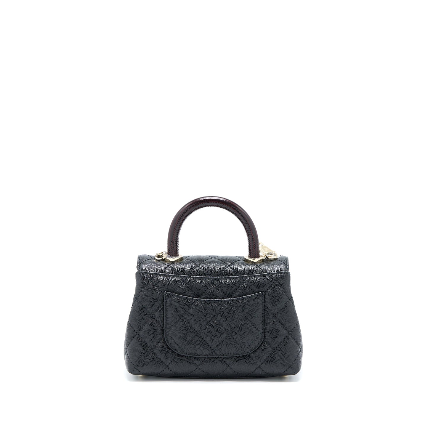 Chanel Mini Coco Handle Bag With Dark Red Handle Caviar Black L(Microchip)