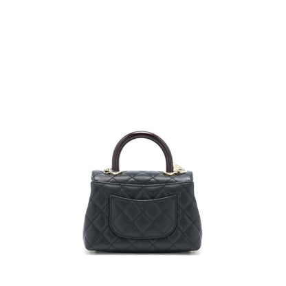 Chanel Mini Coco Handle Bag With Dark Red Handle Caviar Black L(Microchip)