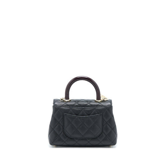 Chanel Mini Coco Handle Bag With Dark Red Handle Caviar Black L(Microchip)