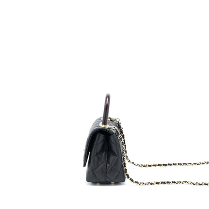 Chanel Mini Coco Handle Bag With Dark Red Handle Caviar Black L(Microchip)