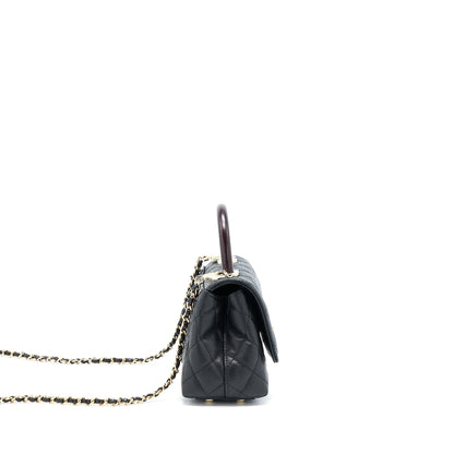 Chanel Mini Coco Handle Bag With Dark Red Handle Caviar Black L(Microchip)