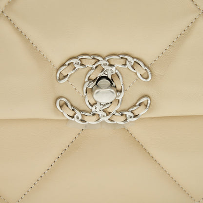 Chanel Medium 19 Bag Quilted Goatskin leather Light Beige Gold/Silver Hardware