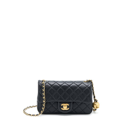 Chanel Pearl Crush Mini Rectangular Flap Bag Lambskin Black  (Microchip)