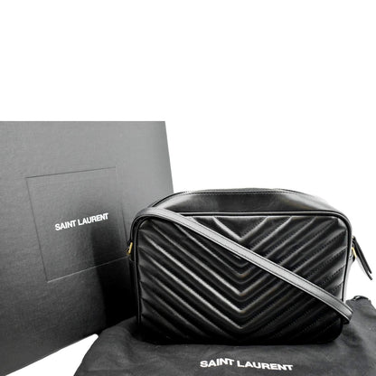 YVES SAINT LAURENT Lou Chevron Leather Camera Crossbody Bag Black