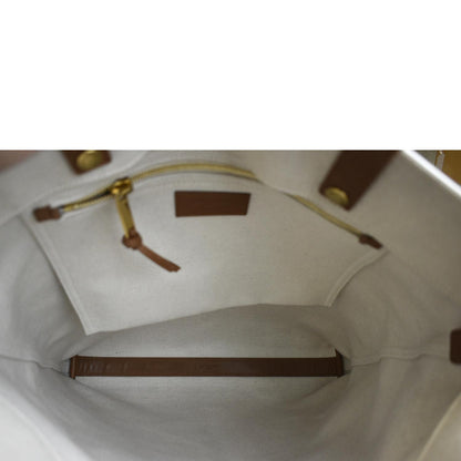 YVES SAINT LAURENT North South Foldable Canvas Smooth Leather Shoulder Bag Naturel