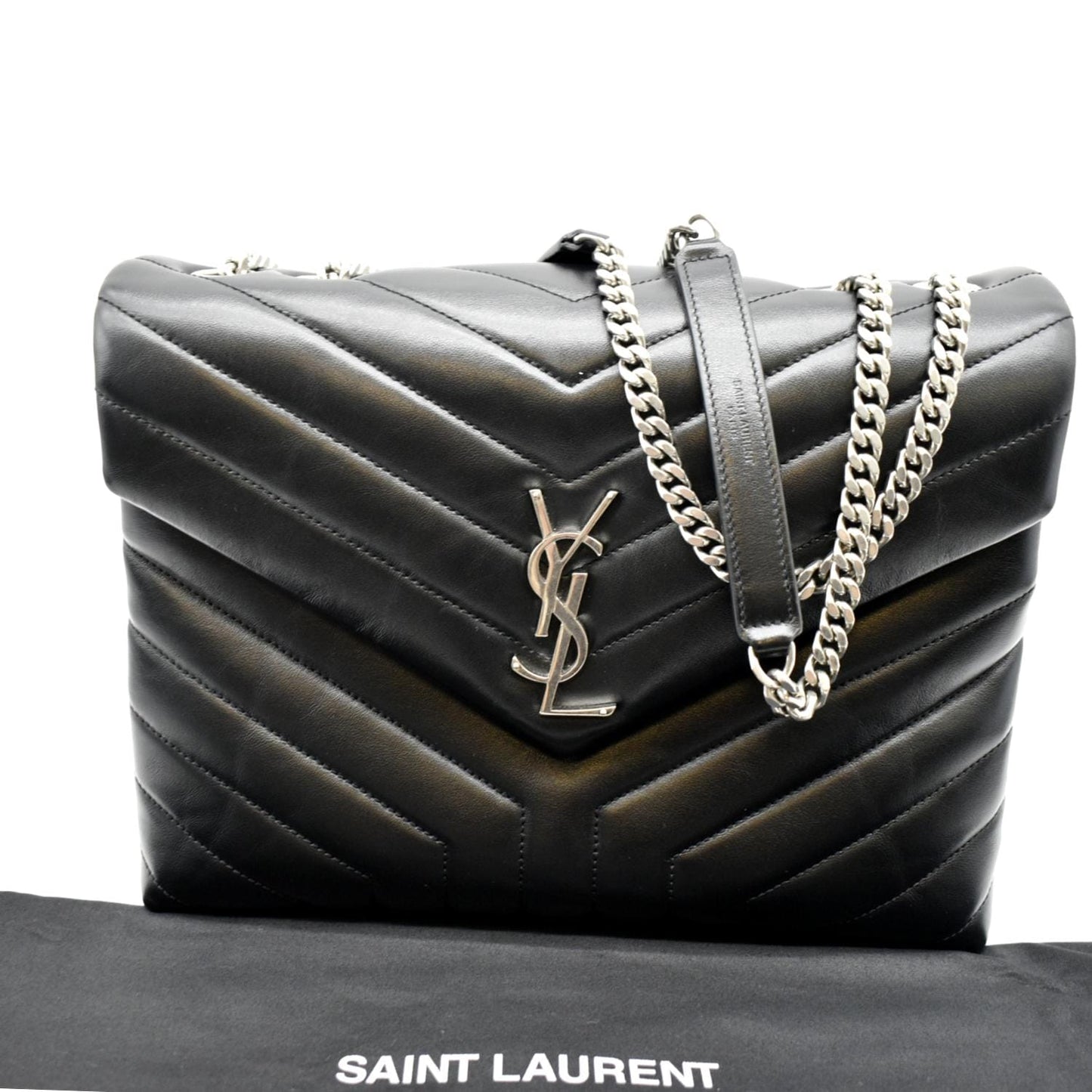 YVES SAINT LAURENT Medium Loulou Matelasse Leather Chain Shoulder Bag Black