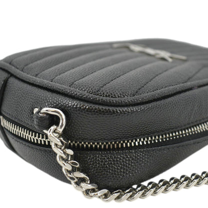 YVES SAINT LAURENT Lou Chevron Leather Camera Crossbody Bag Black
