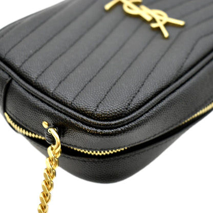 YVES SAINT LAURENT Lou Chevron Leather Camera Crossbody Bag Black