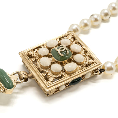 Chanel CC logo/Pearl Drop Necklace 2015 Limited Edition Multicolour Light Gold Tone