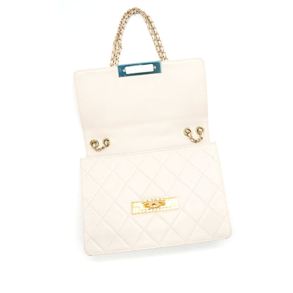 CHANEL CC Logo Flap Bag With Chain Quilted Lambskin Ivory White