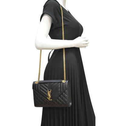 YVES SAINT LAURENT Envelope Flap Matelasse Leather Crossbody Bag Black