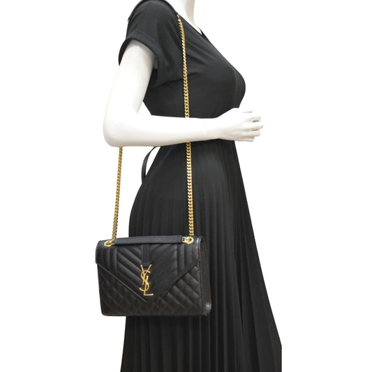YVES SAINT LAURENT Envelope Flap Matelasse Leather Crossbody Bag Black