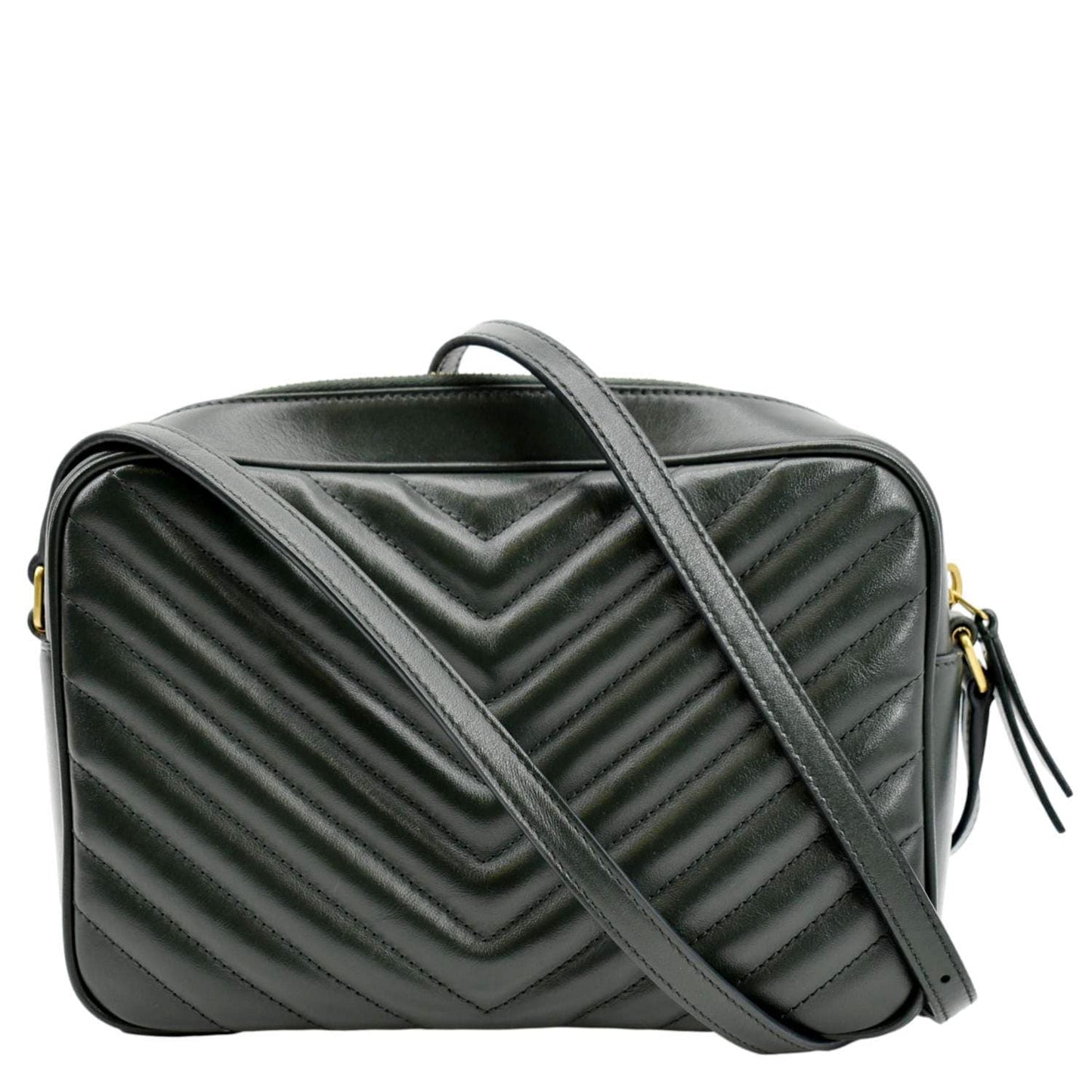 YVES SAINT LAURENT Lou Chevron Leather Camera Crossbody Bag Green