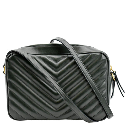 YVES SAINT LAURENT Lou Chevron Leather Camera Crossbody Bag Green