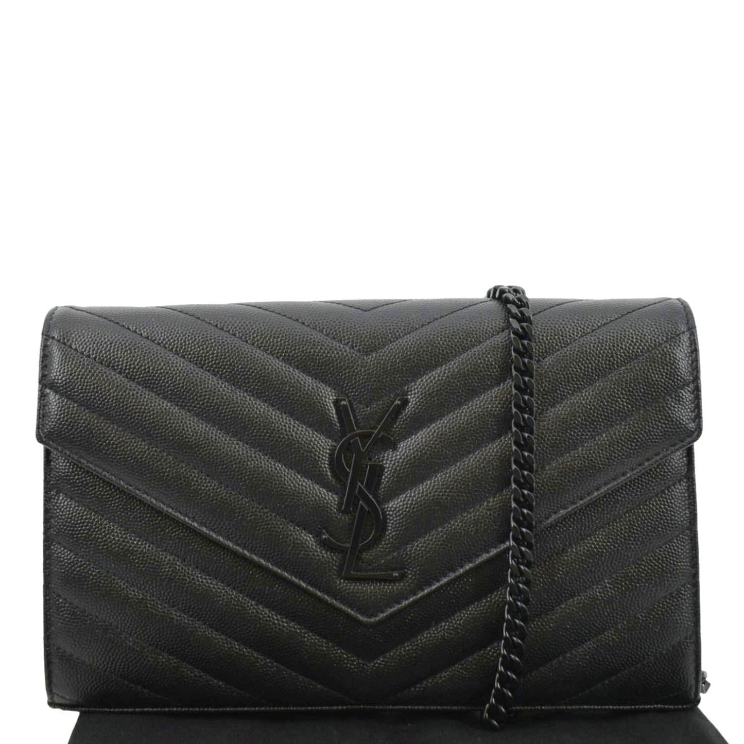 YVES SAINT LAURENT Cassandre Chain Wallet Leather Crossbody Bag Black