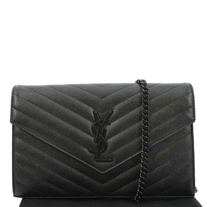YVES SAINT LAURENT Cassandre Chain Wallet Leather Crossbody Bag Black