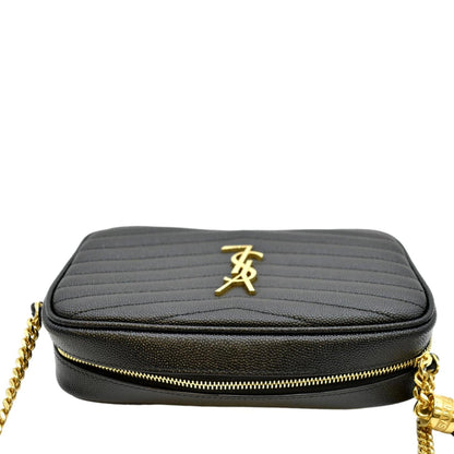 YVES SAINT LAURENT Lou Chevron Leather Camera Crossbody Bag Black
